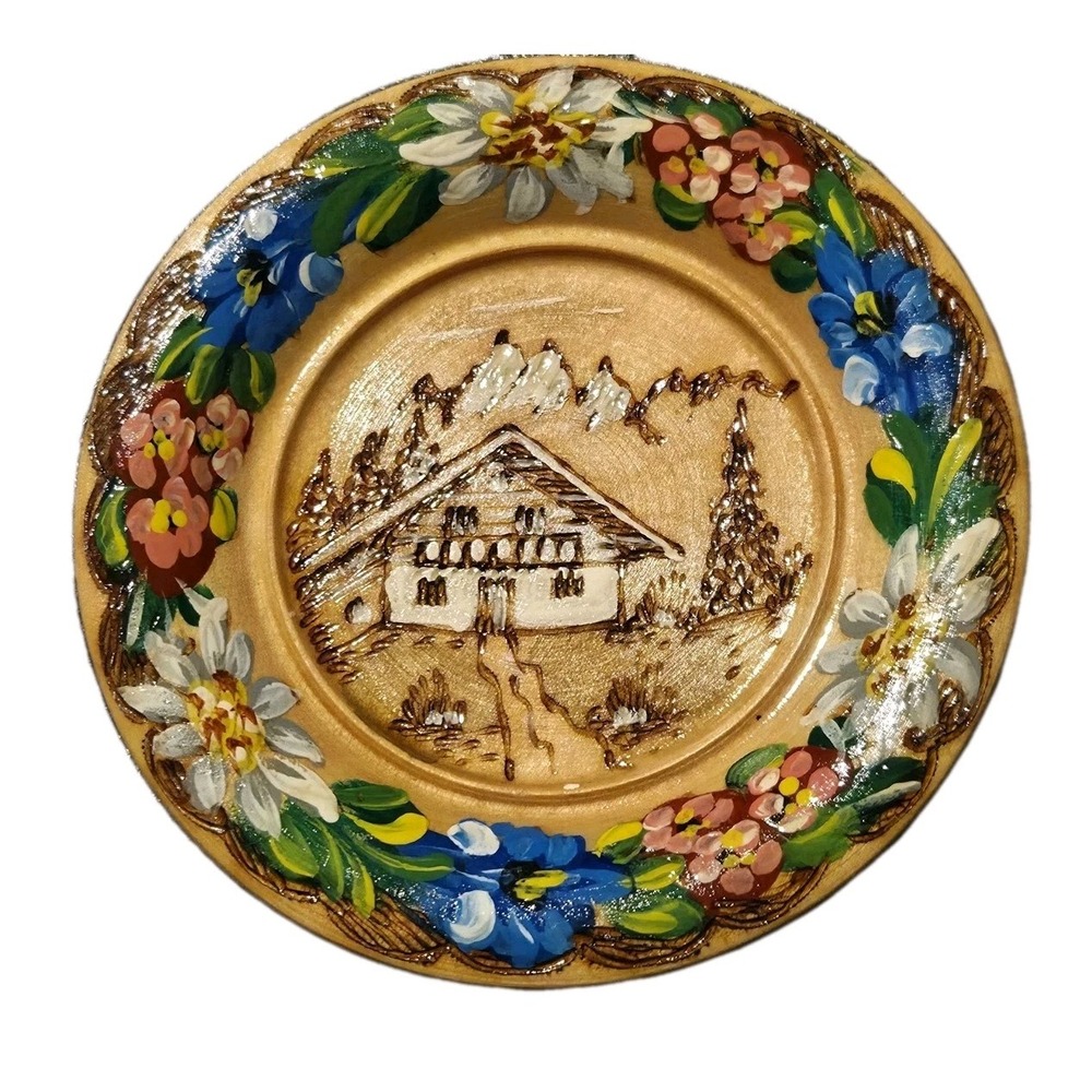 Vintage Hand Etched Wood Carved Plate Firnpass‎ Tirol 5"x5"